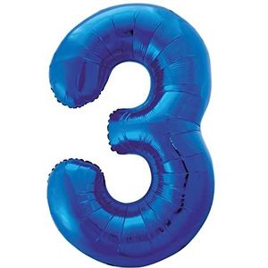 Unique Party Reuze folieballon, blauw, nummer 3 - 86 cm