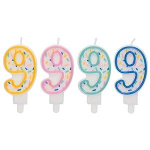 Folat 24179 Sprinkles taartkaars cijfer 9, 9 verschillende 9 cm, verjaardagskaarsen voor verjaardag, verjaardagsdecoratie voor kinderen, feesten, bruiloften, bedrijfsfeesten,
