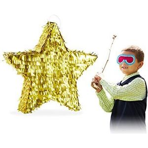 Relaxdays Pinata - 10025183 - hangende ster - voor kinderen en meisjes - om zelf te vullen - van papier - piñata - goud