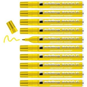 edding 2000 C Permanentmarker - geel - 10 pennen - ronde punt 1,5-3 mm - sneldrogend - water- en veegvast - voor karton, kunststof, hout, metaal - universele marker