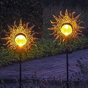 Gadgy Set van 2 lampen op zonne-energie voor buiten, tuindecoratie, vintage, oosters, fakkels voor buiten, tuindecoratie, zwart