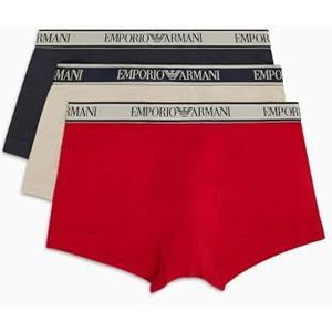 Emporio Armani Set van 3 boxershorts met logoband, katoen, stretch, verpakking van 3 stuks, Naakt/Marine/Rood