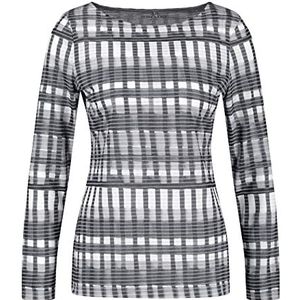 Gerry Weber Dames T-shirt met lange mouwen met lange mouwen geruit print grijs/ecru/wit 36, Grijs/ecru/witte print
