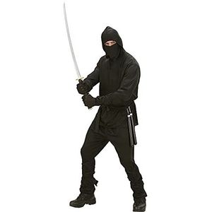 Widmann - Ninja-kostuum met capuchon, broek, riem, masker en strepen voor armen en benen, voor carnaval en themafeesten