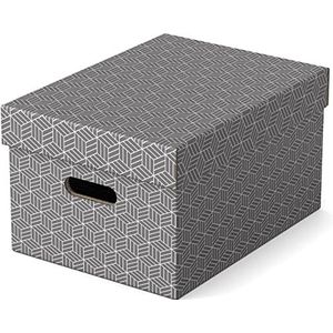 Esselte - Set van 3 dozen met deksel, opslag en organisatie, 100% gerecycled karton, 100% recyclebaar, geometrisch motief, grijs, 628283