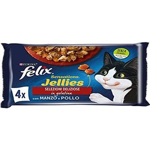 Purina Felix Sensations Jellies natvoer voor katten met rundvlees en kip, 48 enveloppen van elk 85 g