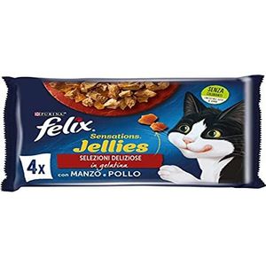 Purina Felix Sensations Jellies natvoer voor katten met rundvlees en kip, 48 x 85 g enveloppen