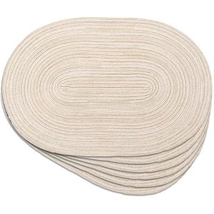 Noctiflorous Set van 6 ovale gevlochten placemats, 30,5 x 45,7 cm, voor eettafels, natuurlijke geweven placemats, hittebestendig, ovaal beige