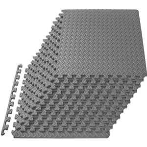 ProsourceFit Puzzelmat 12 mm (½ inch), 4,4 m², 12 tegels, in elkaar grijpende EVA-schuim, vloerbedekking en kussen voor fitnessapparatuur, oefeningen en speelplaatsen, grijs