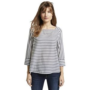 TOM TAILOR Denim Gestreepte blouse voor dames met vierkante hals, 21355 - marinewit gestreept