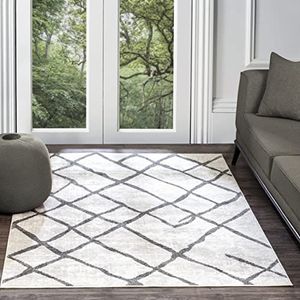 Surya Turku Scandinavisch geometrisch tapijt voor woonkamer, eetkamer, slaapkamer, moderne Azteekse stijl, boho, gemiddelde pool voor eenvoudig onderhoud, groot tapijt, 160 x 213 cm, wit en grijs