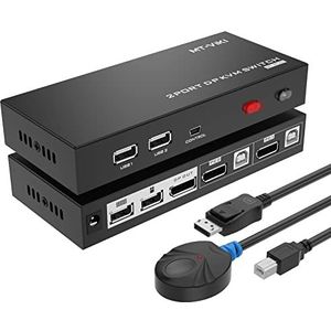 MT-VIKI Displayport 2-poorts Hotkey 2 PC KVM-switch 1 DP KVM Switch monitor met 2 DP-kabels 2 x 4K60Hz 4:4:4 UHD USB kabel ondersteunt desktop besturing auto switch 4 USB-poorten