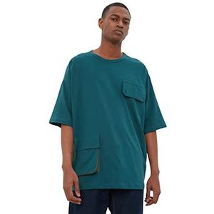 Trendyol Shirt Tissé Standard À Col Rond pour Homme et Jeune Chemise, Bleu Sarcelle, S