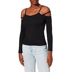 NEON COCO Long Sleeve One Shoulder Cutout Ribbed Stretch Knit Top Dames T-shirt, Zwart (Black C10), M, zwart (black C10)