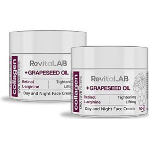 RevitaLAB - Dag- en nachtcrème met hydraterend en anti-aging collageen, verrijkt met hyaluronzuur, L-arginine, retinol en UVA/UVB-stralingsfilter, voor mensen van 50 tot 65 jaar, 50 ml (set)