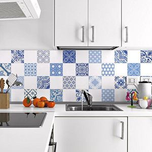 Zelfklevende tegelstickers, cementtegels, mozaïek, wandtegels, badkamer en keuken, cementtegels, zelfklevend, 20 x 20 cm, 24 stuks Venetiaanse ornamenten