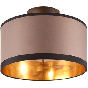 Reality Leuchten Plafondlamp Davos R61552041, mat zwart metaal, lampenkap taupe/zwart/goud, excl. 1x E14