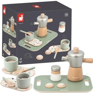 Janod - Koffie in Italië - 13 accessoires van FSC-hout - Imitatiespeelgoed - Koffieservies voor kinderen - Speelgoed van FSC-hout - Vanaf 2 jaar, J06630