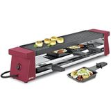 Spring Compacte raclette voor 4 personen, rood, bakplaat van aluminium, anti-aanbaklaag, 4 pannen en spatels, 54 x 10,5 x 11,5 cm, 650 watt, raclette-apparaat