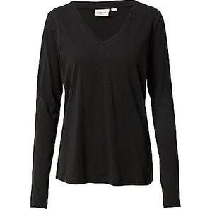 Cream Women's T-Shirt Jersey Tee V-Neck Long Sleeves Regular Fit Hip Length Femme, Pitch Black, XL