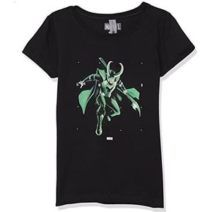 Marvel Classic Loki Shapes T-shirt voor meisjes, korte mouwen, zwart, zwart.