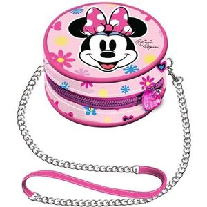 Minnie Mouse Floral-mini-kettingtas, rond, roze, 9 x 9 cm, roze, mini-tas, ronde bloemenketting, Roze, Mini ronde bloemenketting tas