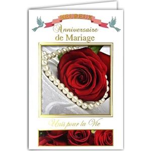 63-1027-A Gelukkige Huwelijksverjaardag Kaart Verenigd voor het Leven in Goud Gefeliciteerd Paar Liefde Romantische Bloem Rode Rose Bruiloft 17 Jaar Parel 30 Jaar Enveloppen 12 x 17,5 cm