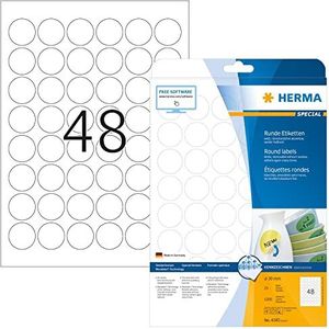 HERMA 32 universele etiketten DIN A4 uitneembaar (Ø 30 mm, 800 vel, papier, mat, rond) zelfklevend, bedrukbaar, verwijderbaar, herbruikbaar, 38.400 etiketten, wit