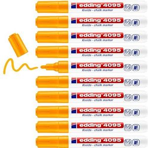 edding 4095 Vloeibare krijtstiften, fluorescerend oranje, 10 vloeibare krijtstiften, 2-3 mm, afwisbare krijtstift om op ramen te schrijven, glas, leisteen krijtstift in ondoorzichtige kleuren