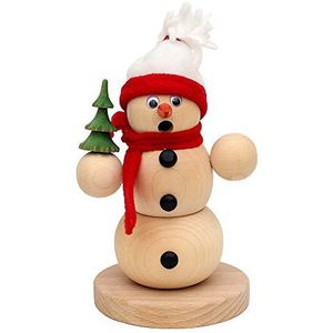 Dekohelden24 Handgedraaide sneeuwpop met stoffen muts en flikkerende ogen ca. 18 cm
