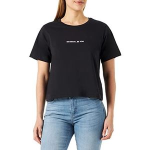 Tamaris T-shirt Arlon Cropped Slogan pour femme, Black Beauty, S