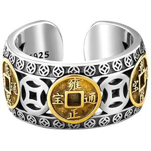 Feng Shui PiXiu Mantra ring, Kucheed zilveren boeddhistische geluksringen, sieraden amulet mantra, bescherming rijkdom liefde gezondheid band, verstelbare open ringen, cadeau voor mannen en vrouwen,