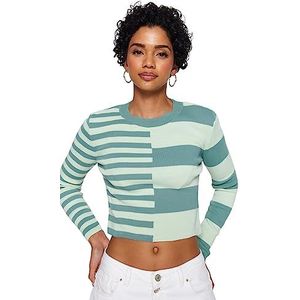 Trendyol FeMan Pull en tricot à col rond coupe ajustée, kaki, taille M, kaki, M