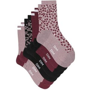 DIM EcoDIM dames stijl katoen en comfort x 4 sokken, bruin/zwart/rood, één maat, Bruin/Zwart/Rood