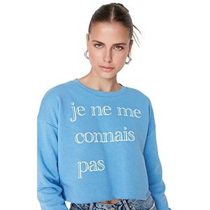 Trendyol Sweatshirt met ronde hals met slogan standaard trainingspak, blauw, M dames, blauw, M, Blauw