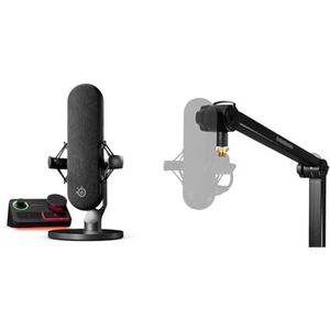 SteelSeries Alias Pro-microfoon XLR & Stream Mixer + SteelSeries Alias microfoonstang – 3 x grotere capsule om te spelen, streamer, podcaster – USB/XLR-interface – 360 graden draaibaar – bureauklem