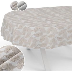 Afwasbaar stoffen tafelkleed - Lurex - Teflon-coating - Onderhoudsvriendelijk - Lotuseffect - Vlekbestendig en waterdicht - Bloemenbladeren - Ovaal - 180 x 140 cm - Afgesneden rand - Goud