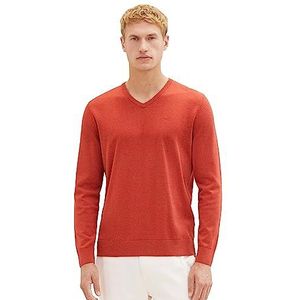 TOM TAILOR Basic gebreide trui met V-hals basic gebreide herentrui met V-hals mannen (1 stuk), 32720-warm rood melange