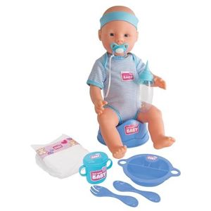New Born Baby - Babypop - 43 cm - slapende ogen - blauw - drink en plasfunctie - babypop