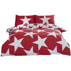 Rapport Stars beddengoedset, omkeerbaar, katoenmix, kingsize bed, rood