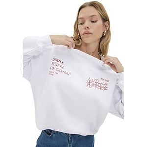 Trendyol Sweatshirt met ronde hals met slogan standaard trainingspak dames, wit, S, Wit.