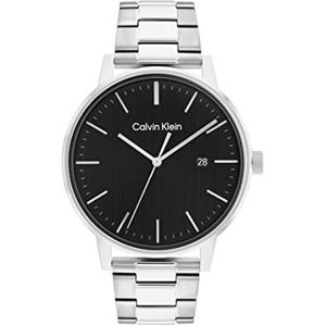 Calvin Klein 25200053 Herenhorloge, analoog, kwarts, met zilverkleurige roestvrijstalen armband, zwart., armband