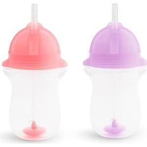 Munchkin Mok met rietje Click Lock Tip & Sip, babyfles met verzwaarde rietje voor baby's en baby's, lekvrije kinderbeker, BPA-vrij, vaatwasmachinebestendig, 296 ml, 2 stuks, roze/paars