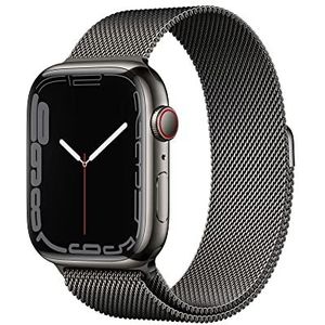 Apple Watch Series 7 (GPS + Cellular, 45mm) Smartwatch, Behuizing van roestvrij staal, grafiet, Armband Milanees grafiet Fitnesstracker, waterdicht