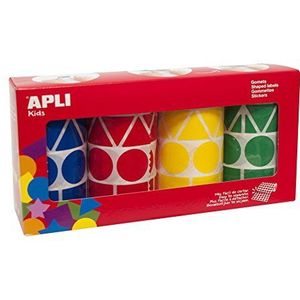 Apli Kids XL stickers, doos met 4 rollen in 4 kleuren en 4 vormen (blauw, rood, geel en groen)