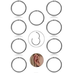 Adramata 9 stuks 16 g neuspiercing, ringen voor mannen en vrouwen, roestvrij staal, neusring, voor vrouwen, oorpiercing, kraakbeen, tragus, helix, septum, piercing, sieraden