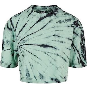 Urban Classics Dames T-shirt met korte mouwen batik patroon losse pasvorm met overgesneden schouders ronde hals maten XS-5XL, zwart/groen ghost