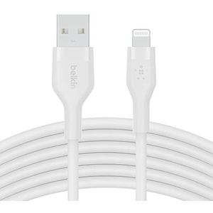 Belkin BoostCharge Flex USB-A naar Lightning kabel (3 m), MFi-gecertificeerd, voor iPhone 14/14 Plus, 13, 12, Pro, Max, mini, SE, iPad, enz. (wit)