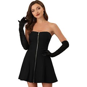 Allegra K Strapless mini-jurk met ritssluiting aan de voorkant voor dames, zwart, maat 42, zwart.