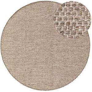 benuta Rocco Wollen tapijt, taupe, Ø 100 cm, rond, laagpolig, platte stof, voor woonkamer, slaapkamer, eetkamer of kinderkamer